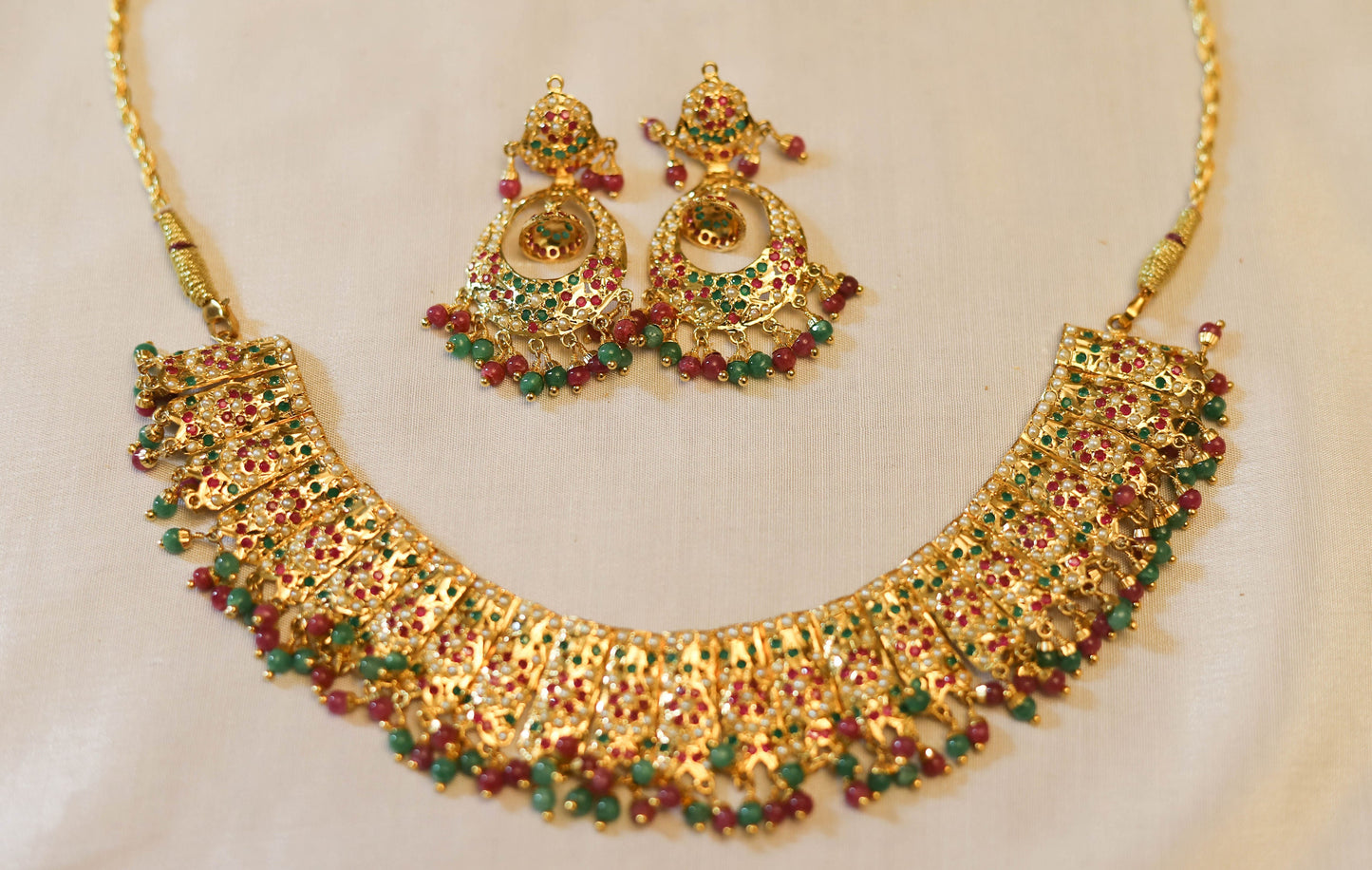 24 Carat Gold Plated Jadau Necklace with Earrings